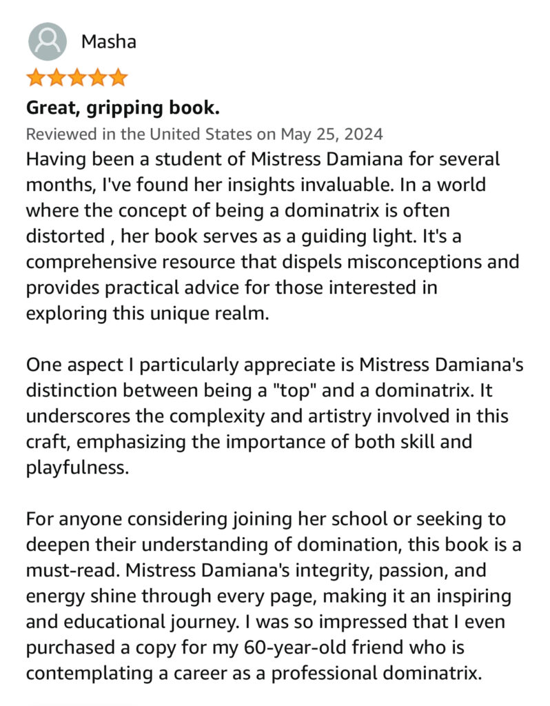 A book review of mistress damiana by the author.